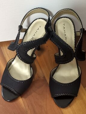 Tahari Black Braided Strap Heeled Sandals